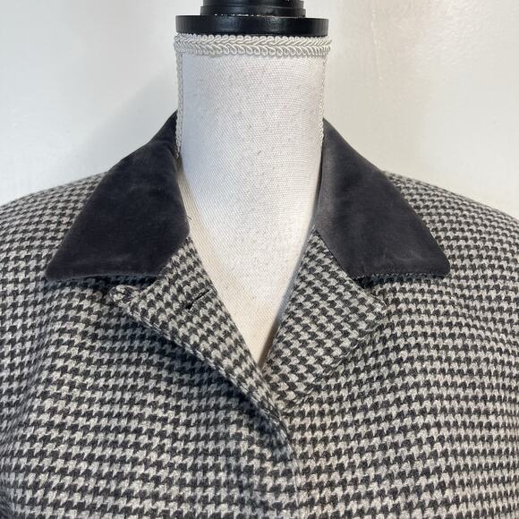 Vintage Evan Picone Blazer Jacket Sz 10 Gray Houndstooth Wool Velvet Equestrian - Picture 3 of 9